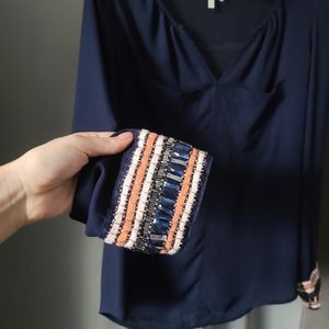 Long sleeve navy blue blouse